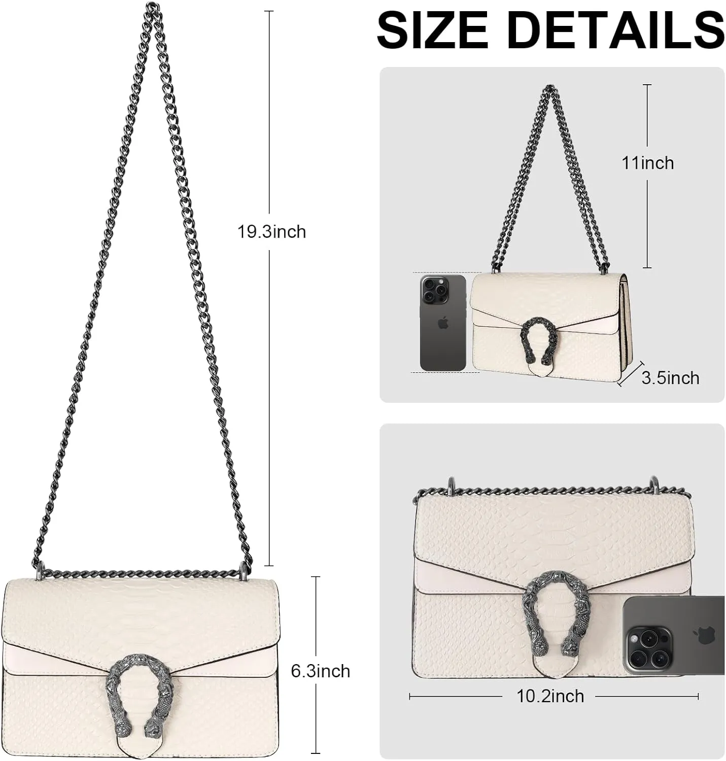 Crossbody Chain Purses for Women - Crocodile Snake Pattern Leather Shoulder Handbags Evening Clutch Satchel Bags