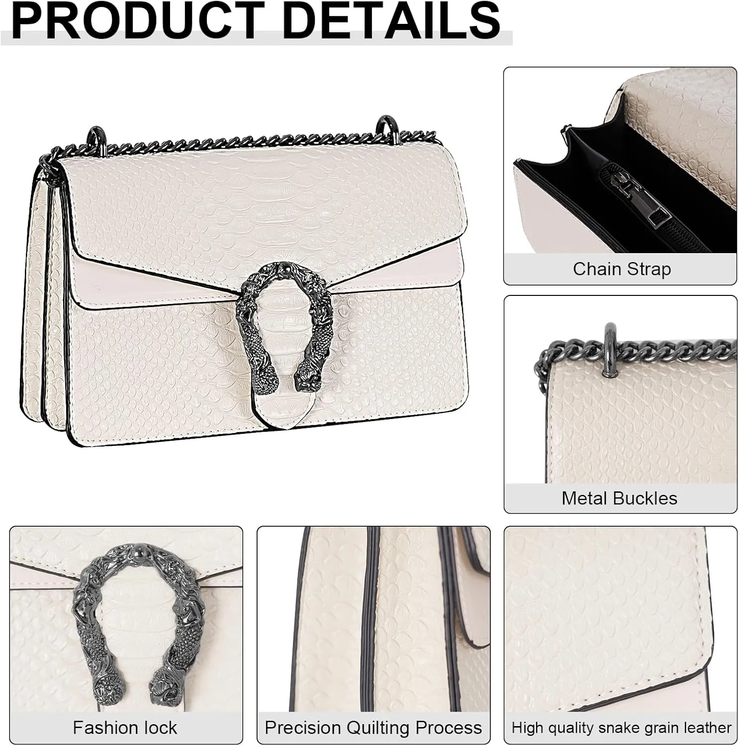 Crossbody Chain Purses for Women - Crocodile Snake Pattern Leather Shoulder Handbags Evening Clutch Satchel Bags