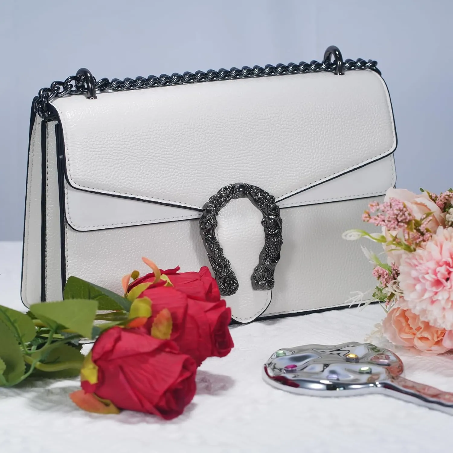 Crossbody Chain Purses for Women - Crocodile Snake Pattern Leather Shoulder Handbags Evening Clutch Satchel Bags