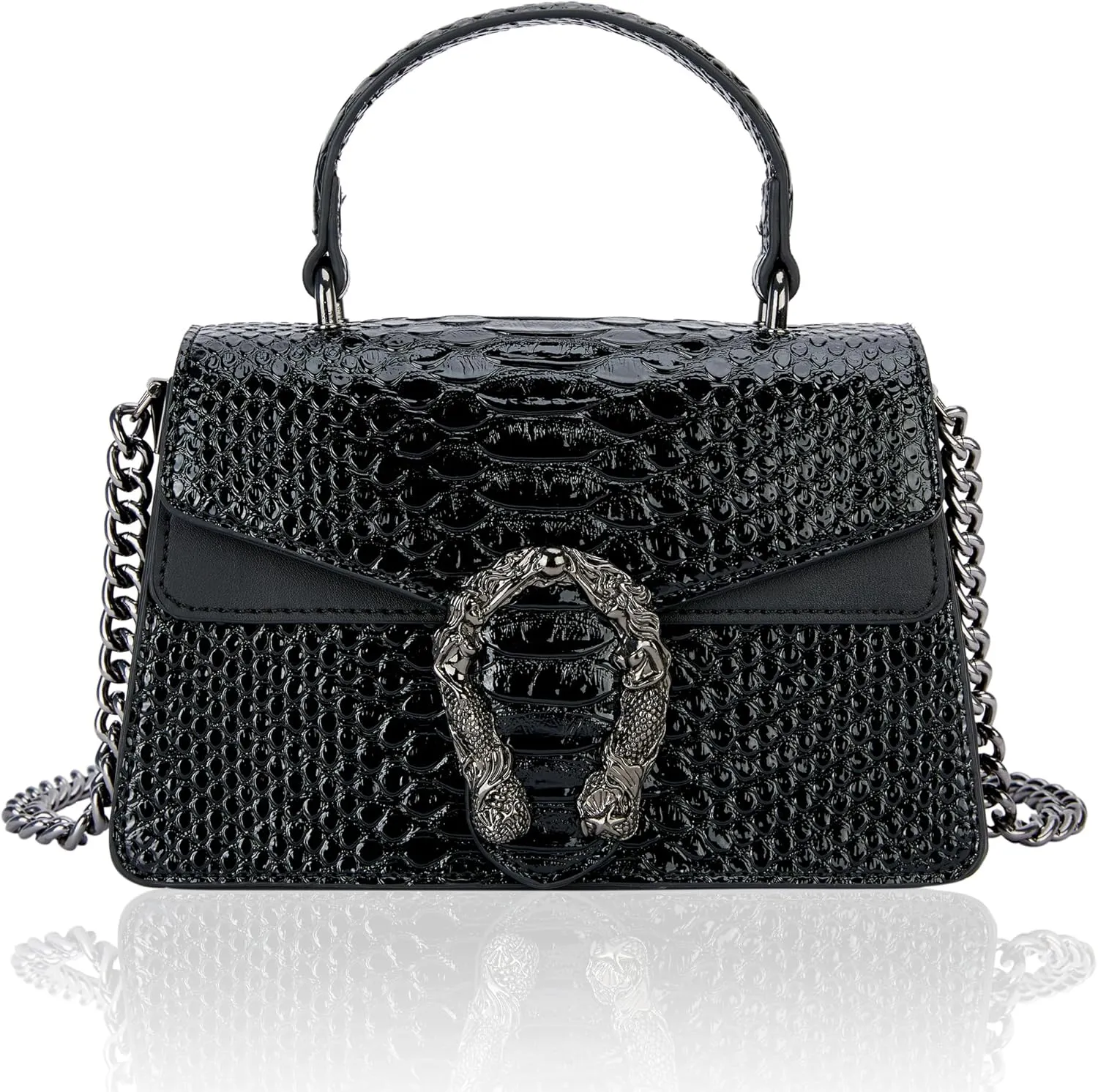 Crossbody Chain Purses for Women - Crocodile Snake Pattern Leather Shoulder Handbags Evening Clutch Satchel Bags