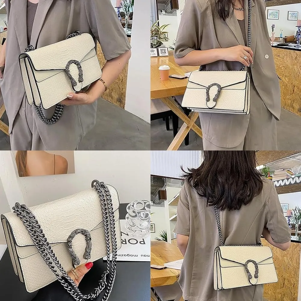 Crossbody Chain Purses for Women - Crocodile Snake Pattern Leather Shoulder Handbags Evening Clutch Satchel Bags