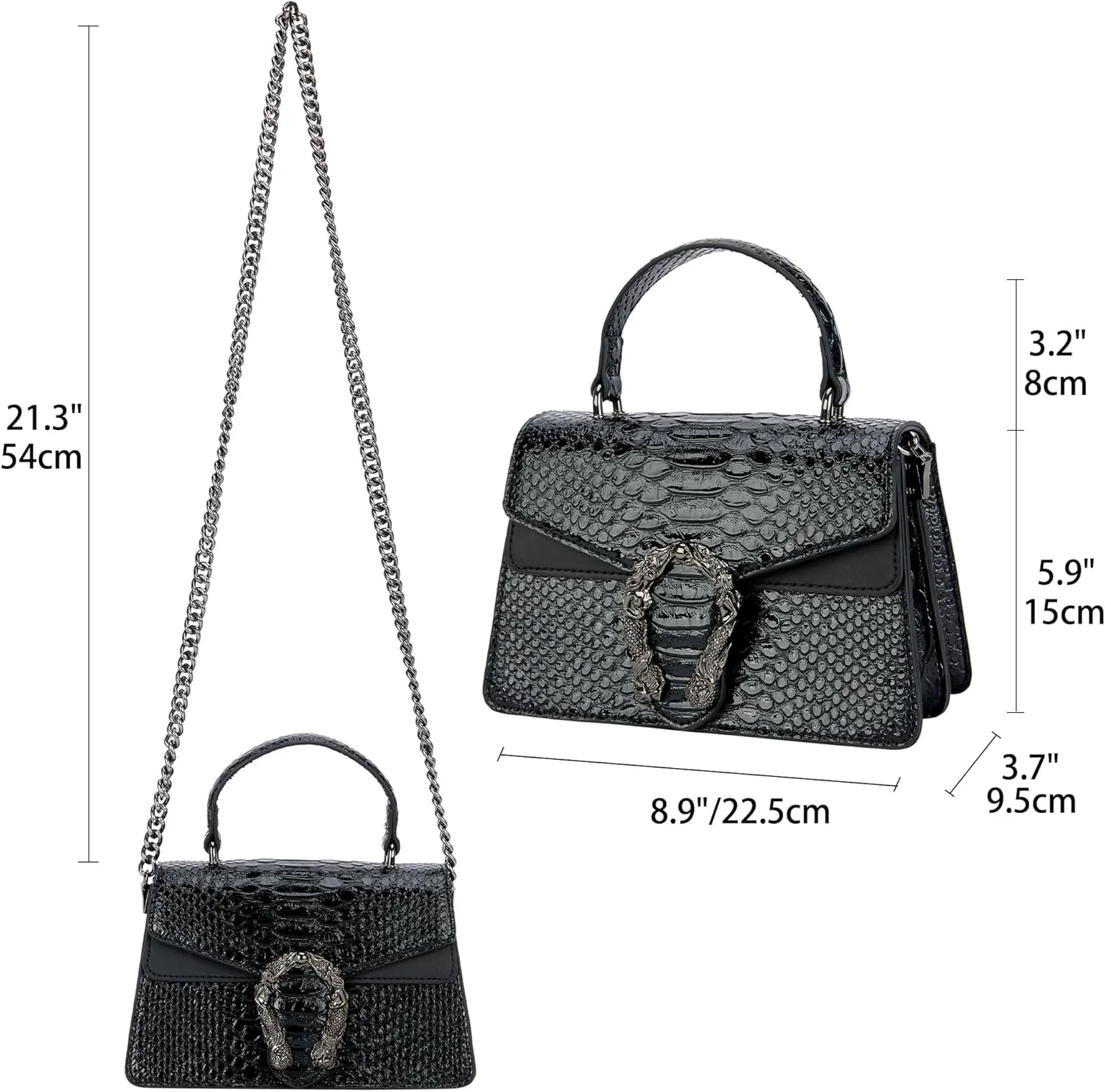 Crossbody Chain Purses for Women - Crocodile Snake Pattern Leather Shoulder Handbags Evening Clutch Satchel Bags