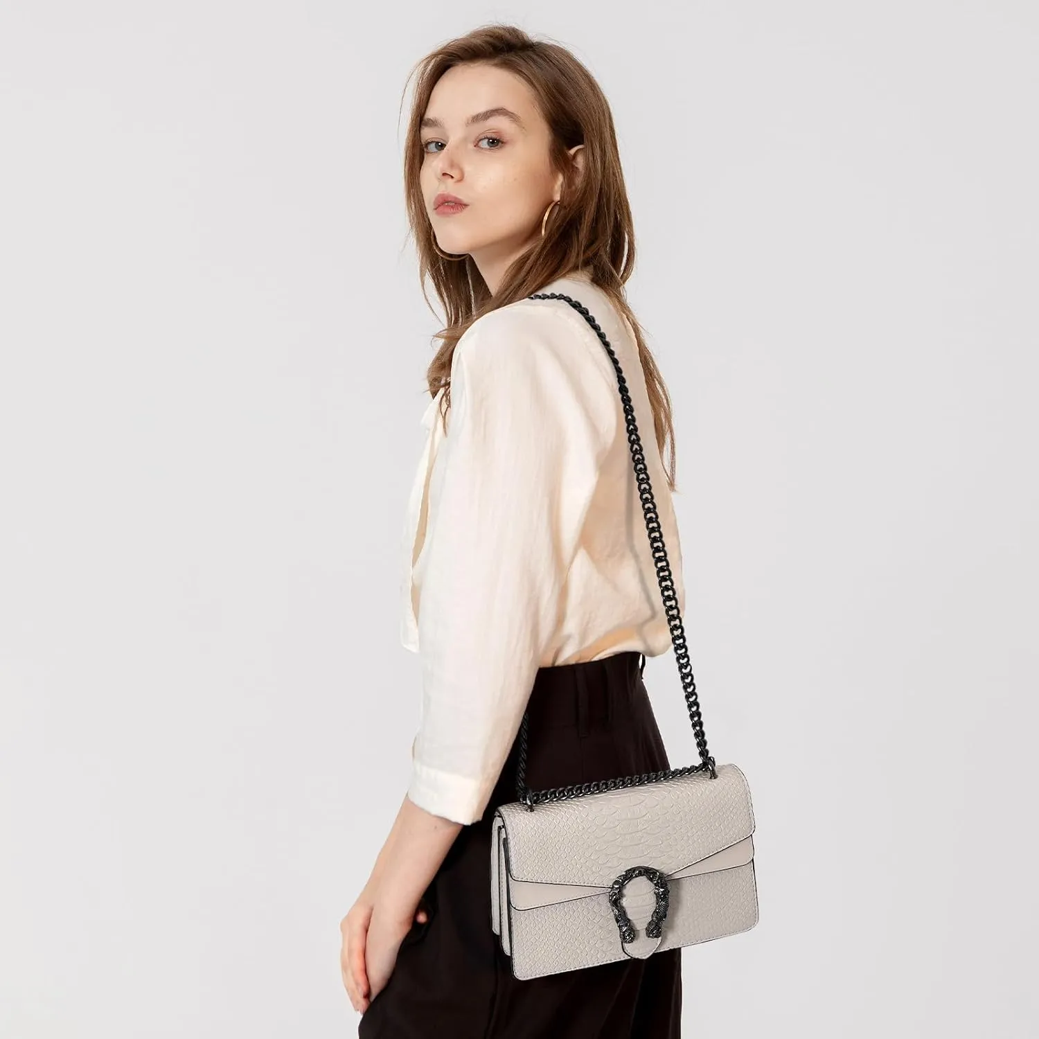 Crossbody Chain Purses for Women - Crocodile Snake Pattern Leather Shoulder Handbags Evening Clutch Satchel Bags