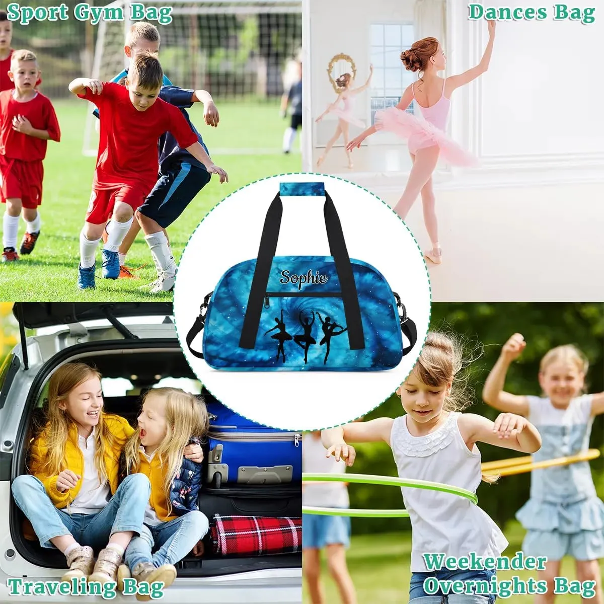 Custom Dance Gym Bags Ballet Personalized Name Sport Overnight Duffel Bags for Girls Weekender Travel Bag Carry On Training Bag, Art Tie Dye