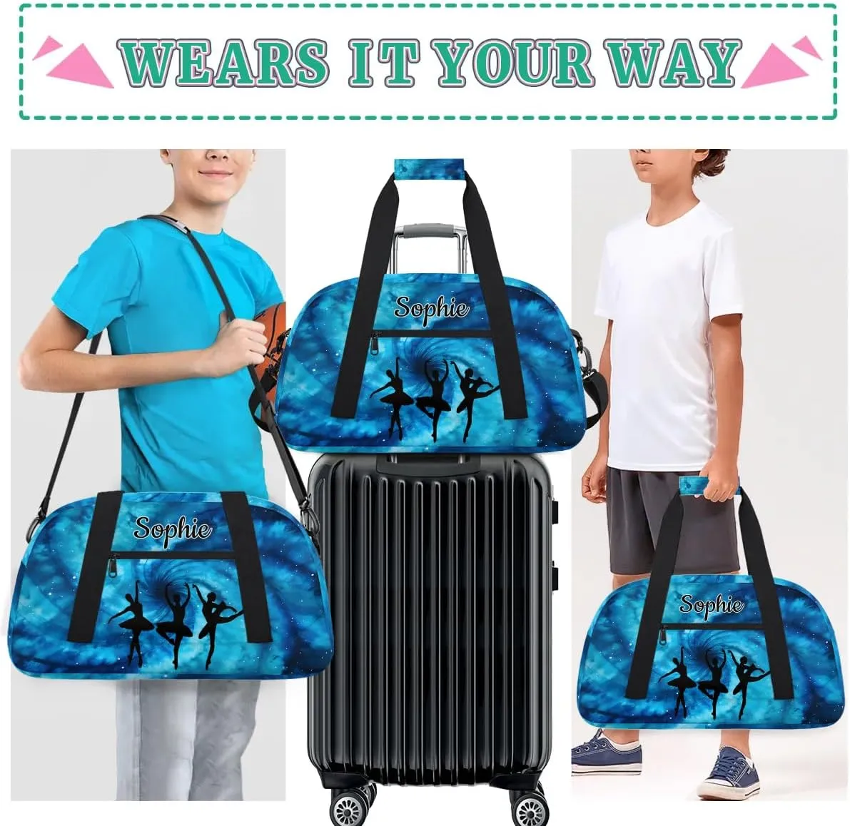 Custom Dance Gym Bags Ballet Personalized Name Sport Overnight Duffel Bags for Girls Weekender Travel Bag Carry On Training Bag, Art Tie Dye