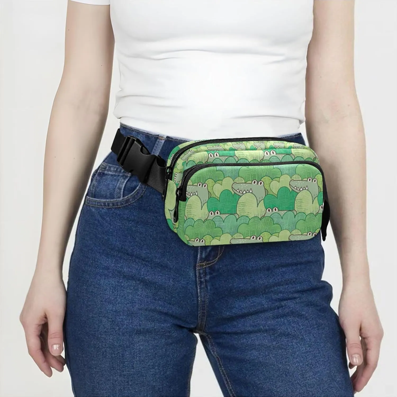 Customized Green Crocodile Bush Design Fanny Packs Women Waterproof Everywhere Belt Bag Cute Cross Body Waist Pack