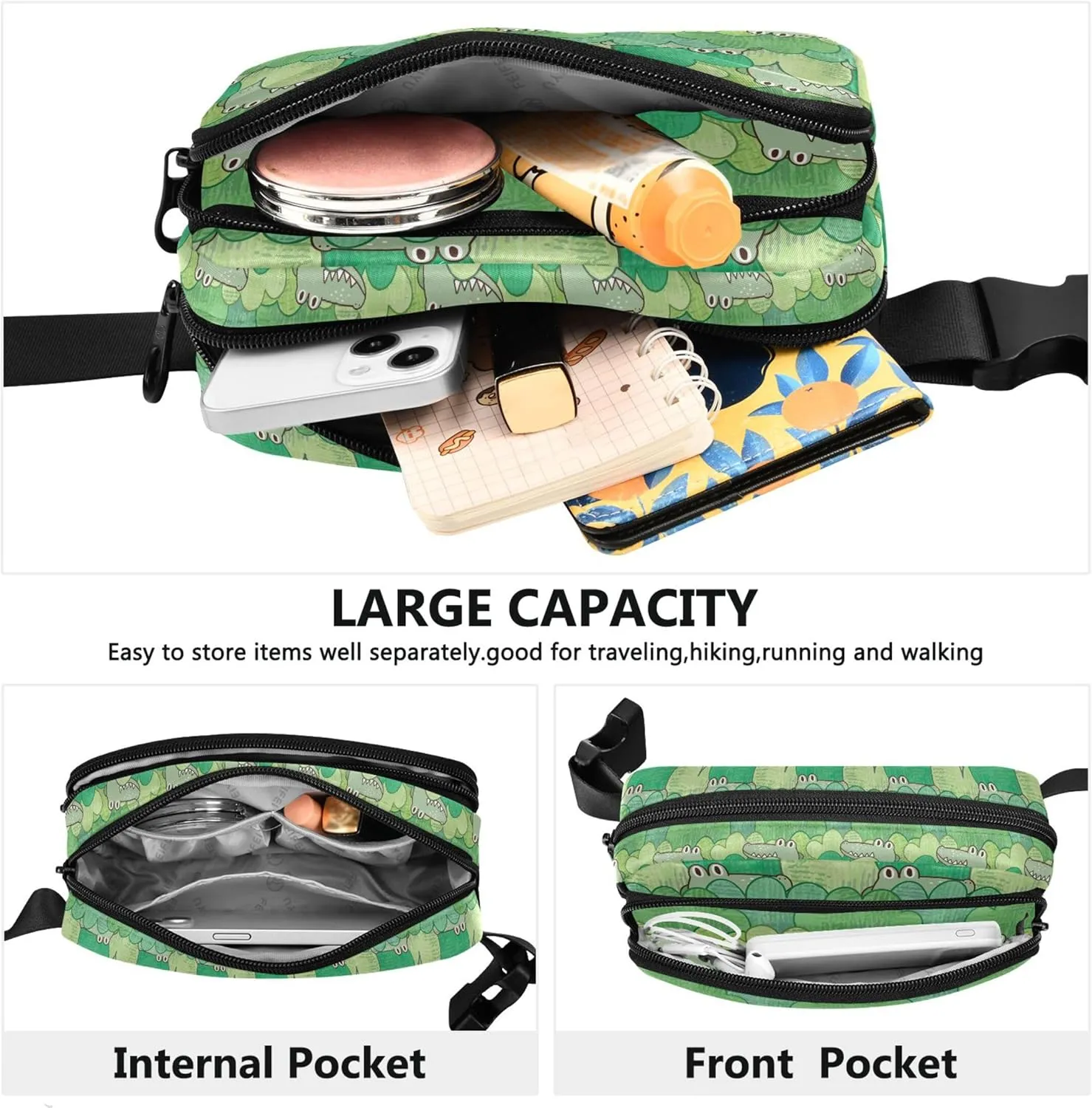 Customized Green Crocodile Bush Design Fanny Packs Women Waterproof Everywhere Belt Bag Cute Cross Body Waist Pack