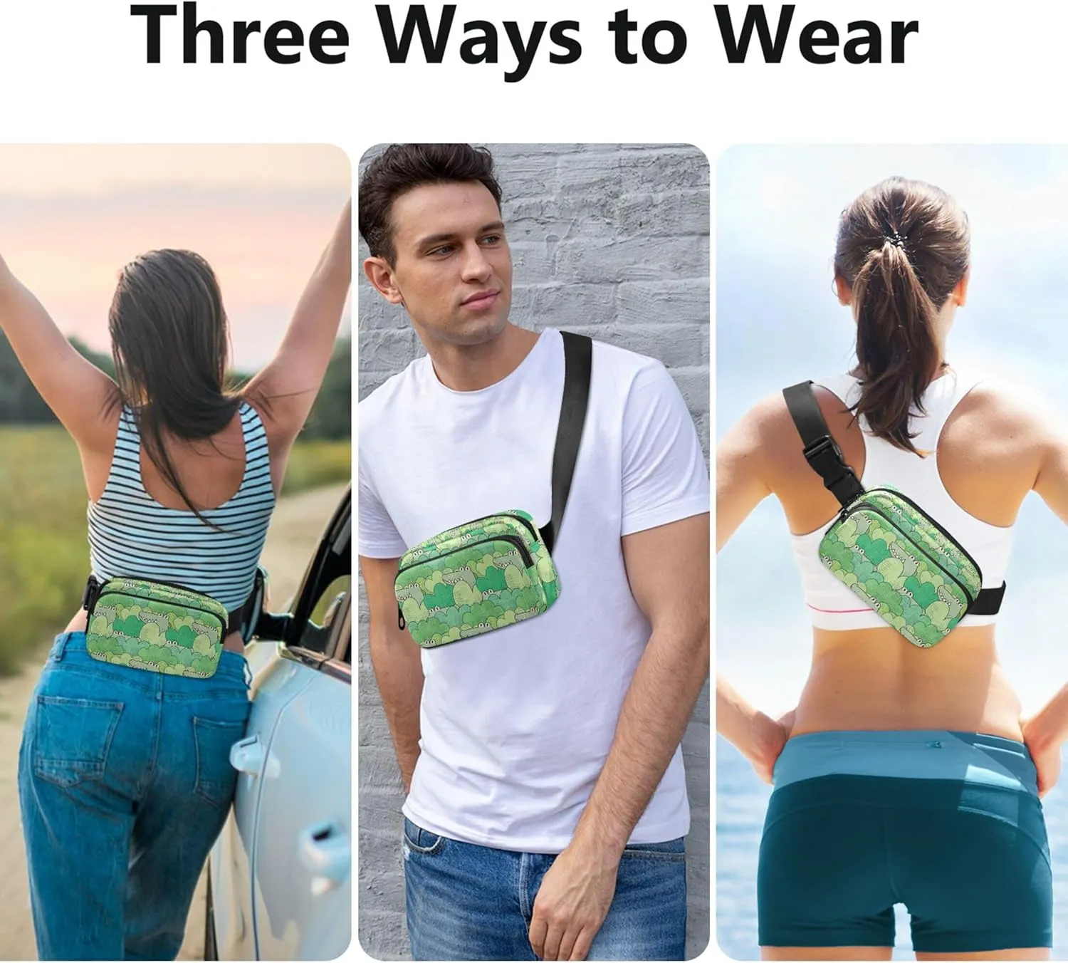 Customized Green Crocodile Bush Design Fanny Packs Women Waterproof Everywhere Belt Bag Cute Cross Body Waist Pack