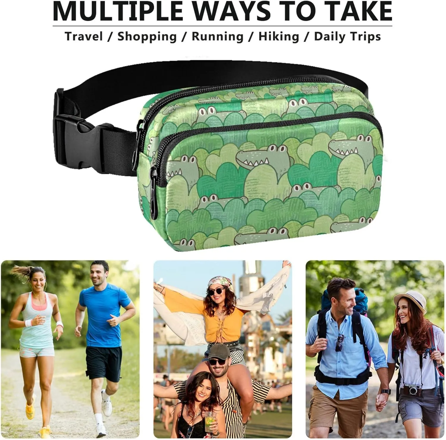 Customized Green Crocodile Bush Design Fanny Packs Women Waterproof Everywhere Belt Bag Cute Cross Body Waist Pack