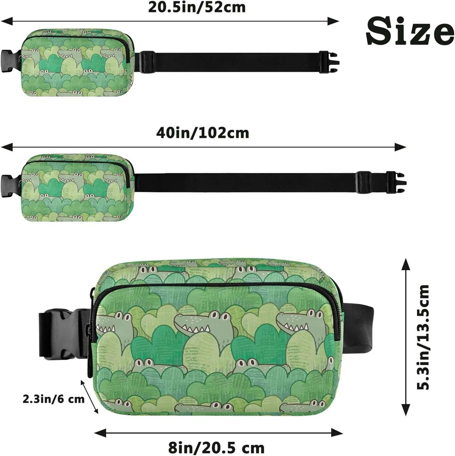 Customized Green Crocodile Bush Design Fanny Packs Women Waterproof Everywhere Belt Bag Cute Cross Body Waist Pack