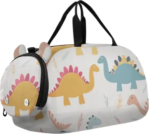 Cute Dinosaurs Duffle Bag for Girl, Sports Duffle Gym Bags with Shoe Compartment, Personalized Overnight Bag Travel Weekender for Kids