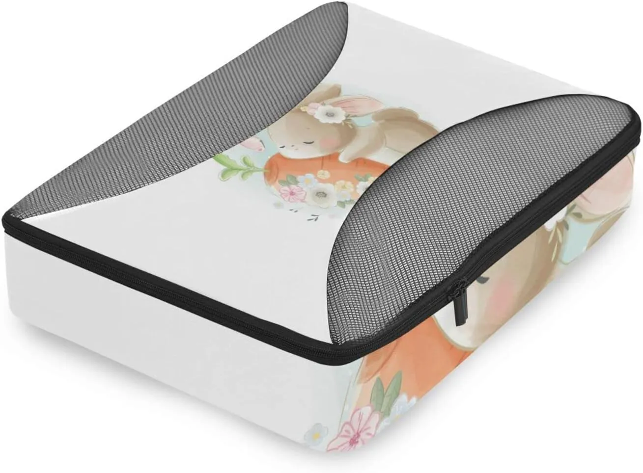Cute Elegant Easter Bunny Rabbit Holding a Big Carrot with Flowers 4 PCs Set Packing Bags, Luggage Organizer Bag, Portable Cube Toiletry bag, Durable Travel Cosmetic Storage Bag for Men Women