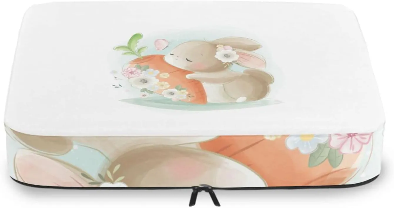 Cute Elegant Easter Bunny Rabbit Holding a Big Carrot with Flowers 4 PCs Set Packing Bags, Luggage Organizer Bag, Portable Cube Toiletry bag, Durable Travel Cosmetic Storage Bag for Men Women