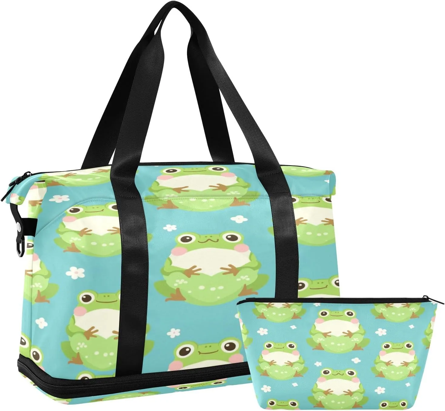 Cute Fat Frog Travel Duffel Bag Waterproof Gym Sport Tote Bag Carry On Weekender Bag with Compartment