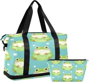 Cute Fat Frog Travel Duffel Bag Waterproof Gym Sport Tote Bag Carry On Weekender Bag with Compartment