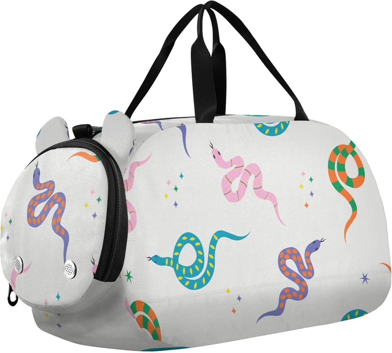 Cute Snake with Colorful Scales Sports Duffle Bag for Girls Boys, Gym Bag with Shoe Compartment, Kids Travel Overnight Weekender Shoulder Bag