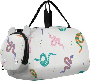 Cute Snake with Colorful Scales Sports Duffle Bag for Girls Boys, Gym Bag with Shoe Compartment, Kids Travel Overnight Weekender Shoulder Bag