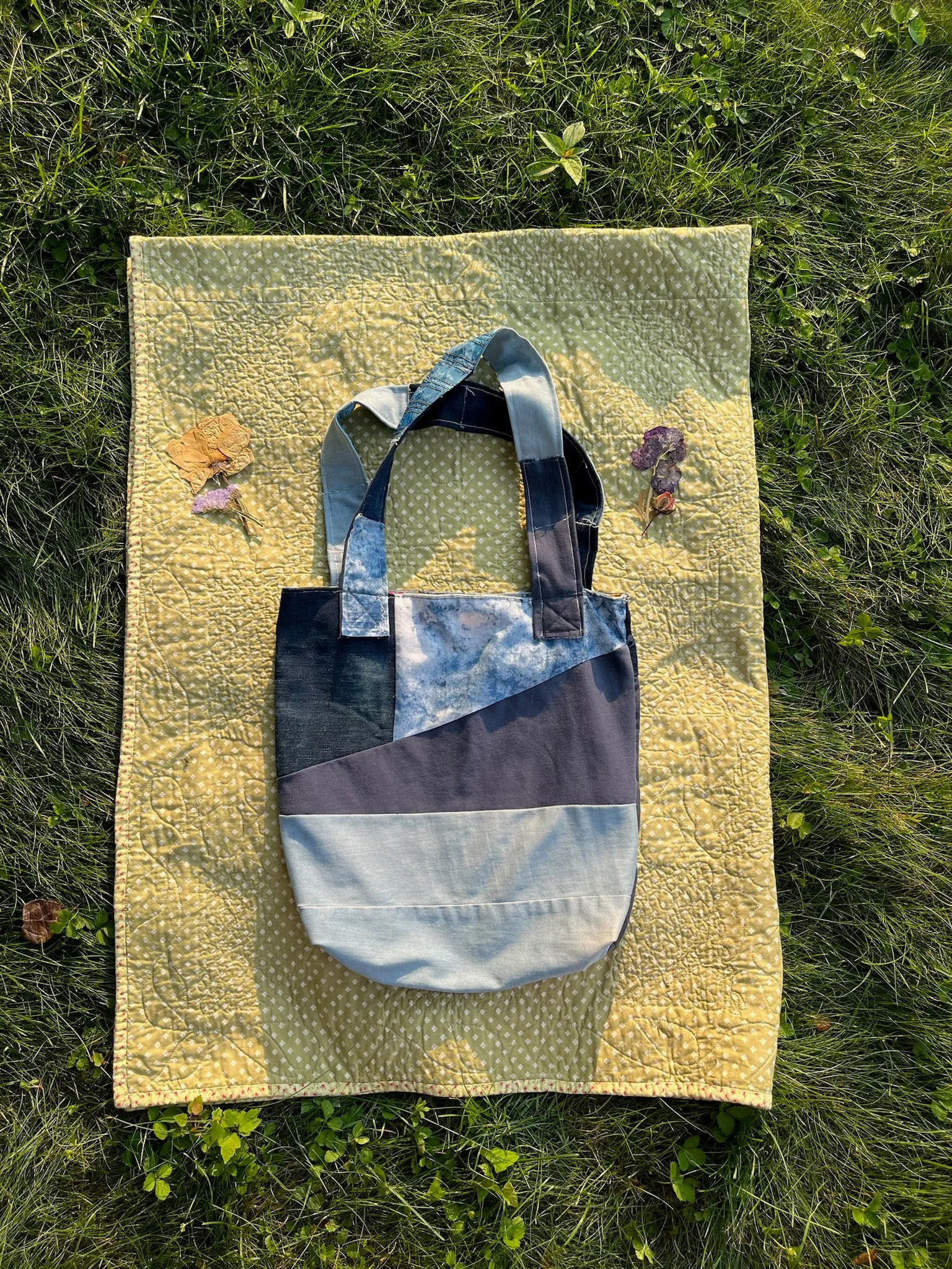 Cyano-dyed Patchwork Tote Bag