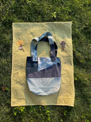 Cyano-dyed Patchwork Tote Bag