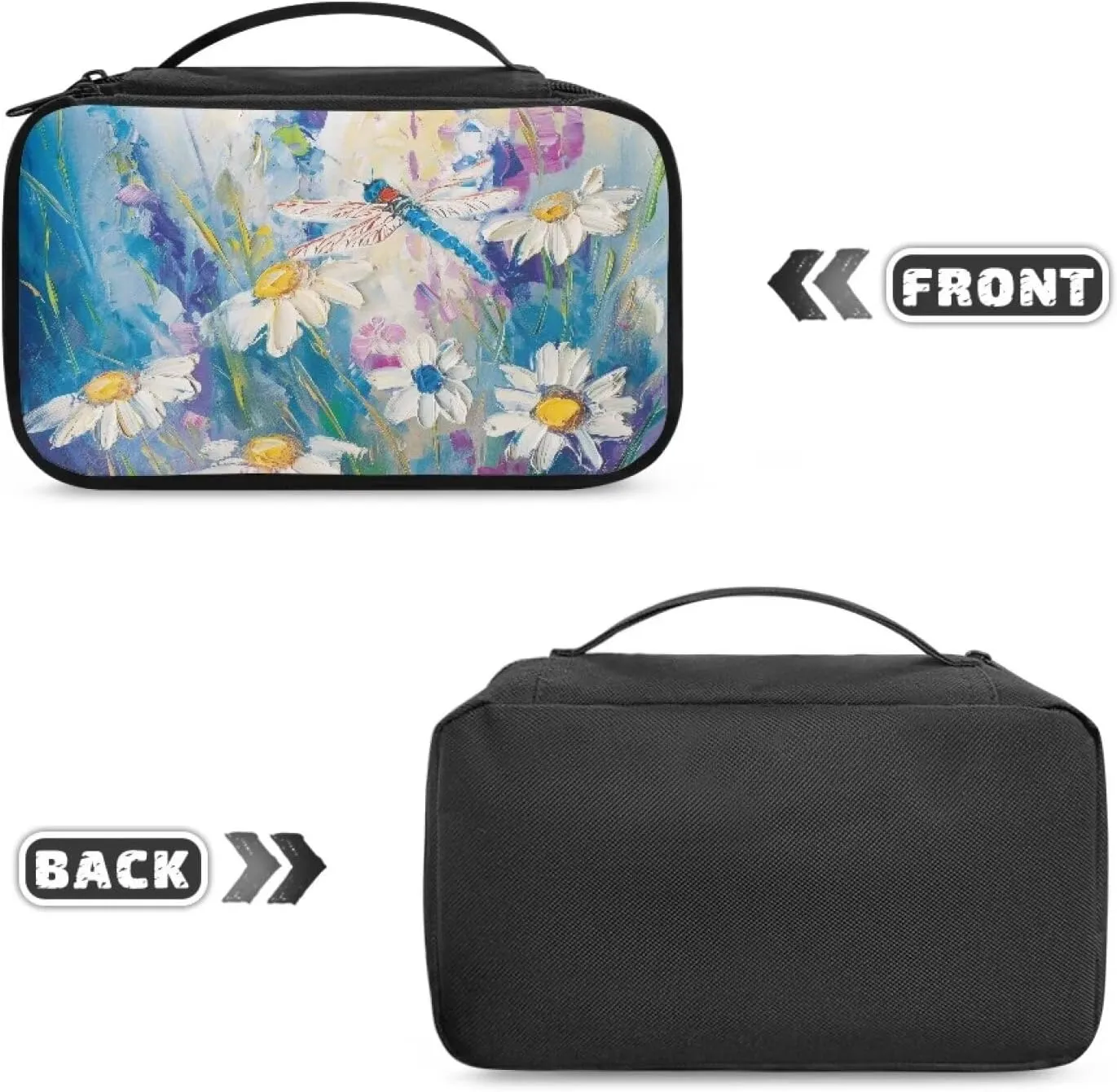 Daisy Toiletry Bag with Handle Oil Painting Travel Cosmetic Bags with Brush Slots Travel Skincare Bag for Women Cute Makeup Organizer Case Womens Travel Essentials Bags