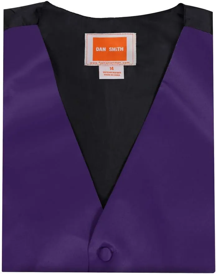 Dan Smith Men's Fashion Various Kid Solid Microfiber Vest Matching Tie for Age 6-16 With Bags