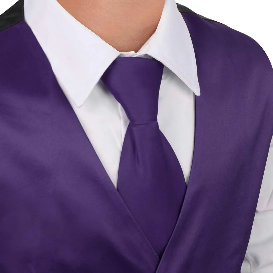 Dan Smith Men's Fashion Various Kid Solid Microfiber Vest Matching Tie for Age 6-16 With Bags