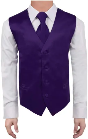 Dan Smith Men's Fashion Various Kid Solid Microfiber Vest Matching Tie for Age 6-16 With Bags