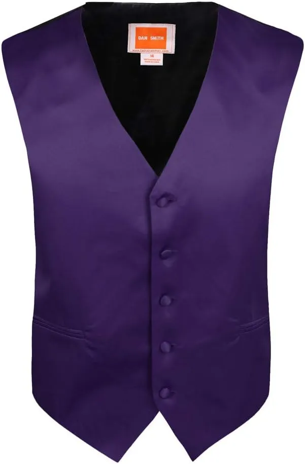 Dan Smith Men's Fashion Various Kid Solid Microfiber Vest Matching Tie for Age 6-16 With Bags