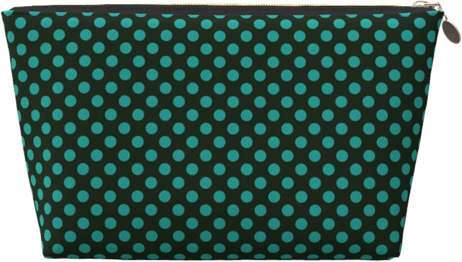 Dark Green Polka Dot Cosmetic Bags, Leather Small Makeup Beauty Bag with Golden Zipper, Waterproof Portable Mini Travel Toiletry Pouch Case for Women and Girls