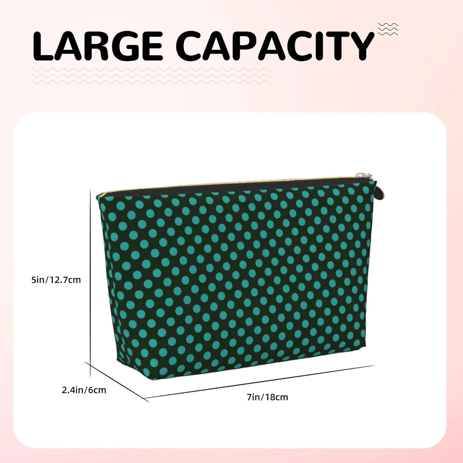 Dark Green Polka Dot Cosmetic Bags, Leather Small Makeup Beauty Bag with Golden Zipper, Waterproof Portable Mini Travel Toiletry Pouch Case for Women and Girls