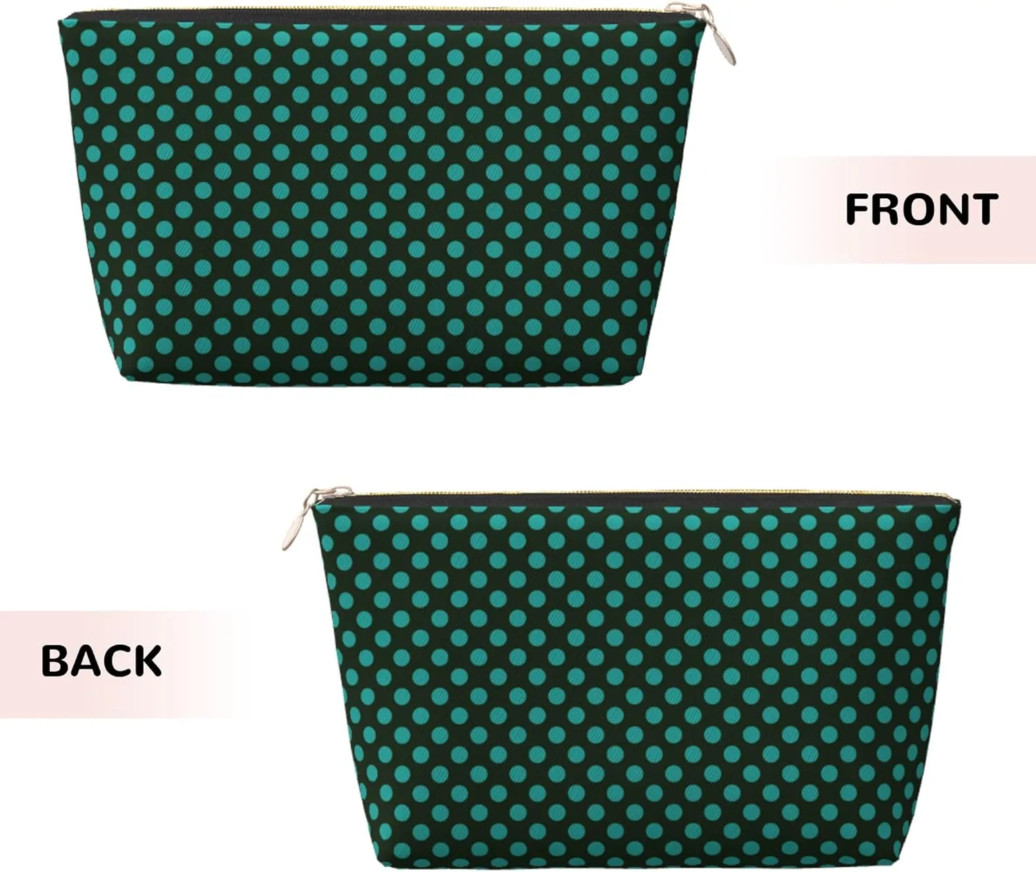 Dark Green Polka Dot Cosmetic Bags, Leather Small Makeup Beauty Bag with Golden Zipper, Waterproof Portable Mini Travel Toiletry Pouch Case for Women and Girls