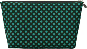 Dark Green Polka Dot Cosmetic Bags, Leather Small Makeup Beauty Bag with Golden Zipper, Waterproof Portable Mini Travel Toiletry Pouch Case for Women and Girls