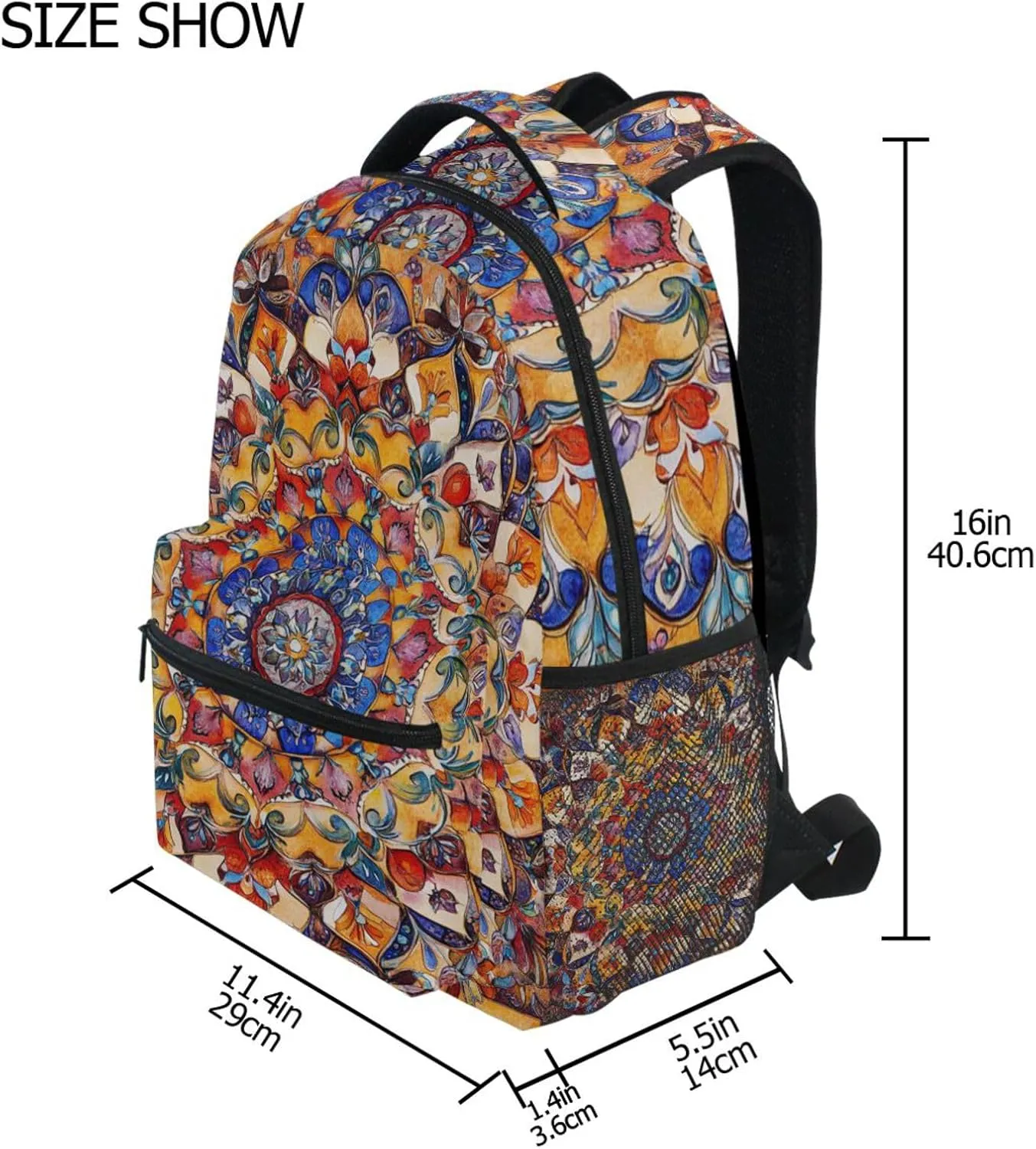 Day Backpack for Unisex Adult Waterproof Backpack with Chest Strap Gift Men & Women Bohemian Pattern Boho Vintage Mandala