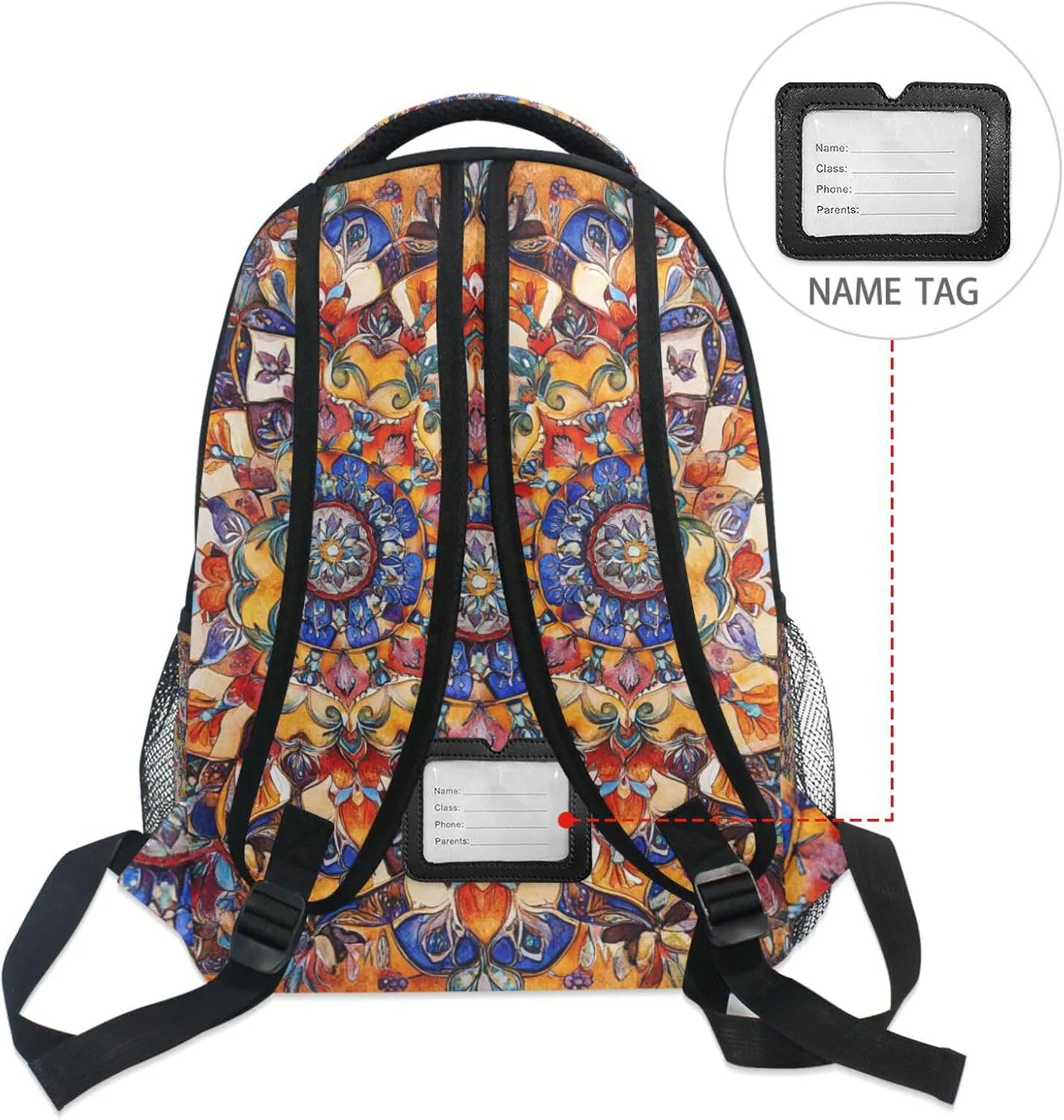 Day Backpack for Unisex Adult Waterproof Backpack with Chest Strap Gift Men & Women Bohemian Pattern Boho Vintage Mandala