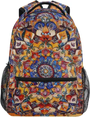 Day Backpack for Unisex Adult Waterproof Backpack with Chest Strap Gift Men & Women Bohemian Pattern Boho Vintage Mandala