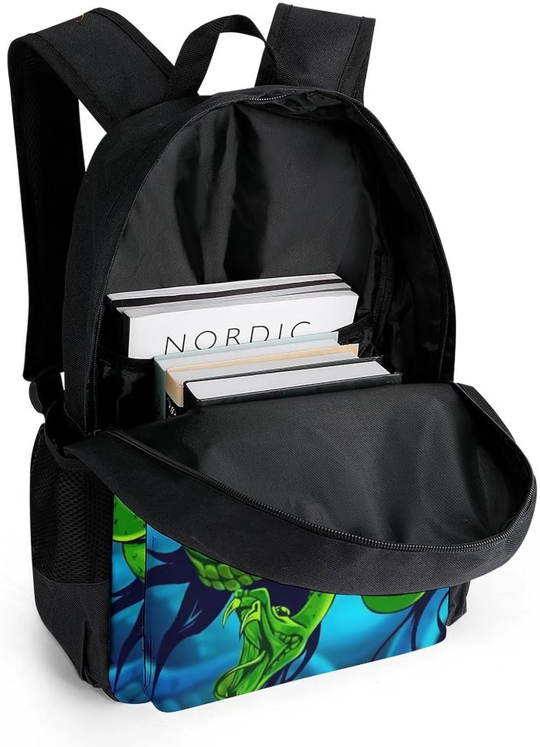 Daypack Backpack Anti-Theft Multipurpose Large Capacity Carry On Bag - Greek Goddess Green Snake Queen Medusa Art Traveling & Camping Backpack With Side Pockets