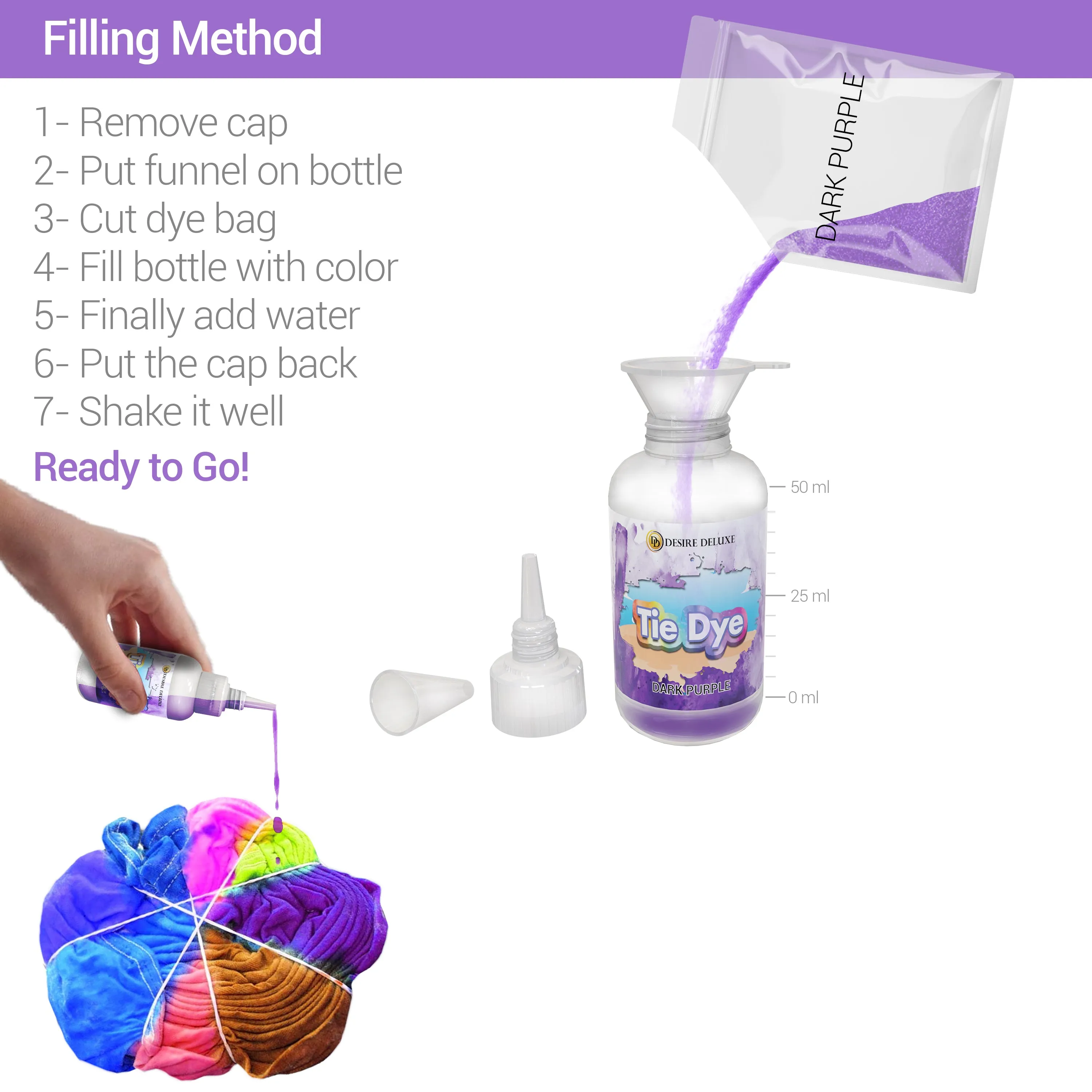 Desire Deluxe - Tie Dye Kit  for Dyeing Fabric, Clothes – Creative Art Craft Games Activity for Kids & Adults