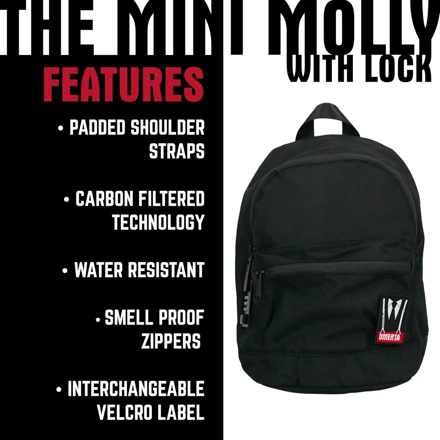 DIME BAGS Mini Molly Carbon Filter Casual Backpack | Small Backpack with Activated Carbon Lining (Black)