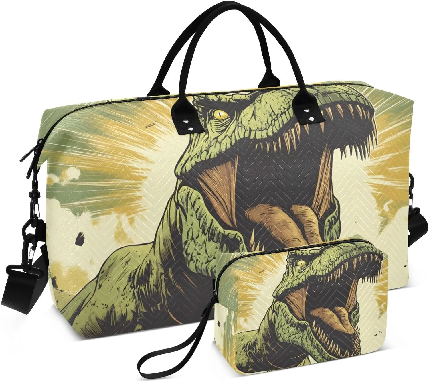 Dinosaur Closeup Roar Travel Duffel Bag, Gym Bags with Multiple Interior Pockets for Men Women Toiletry Purse Included 20.5”x 1.9” x 13.8”