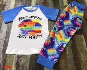 Dinosaur tie-dye blue short-sleeved set 5335