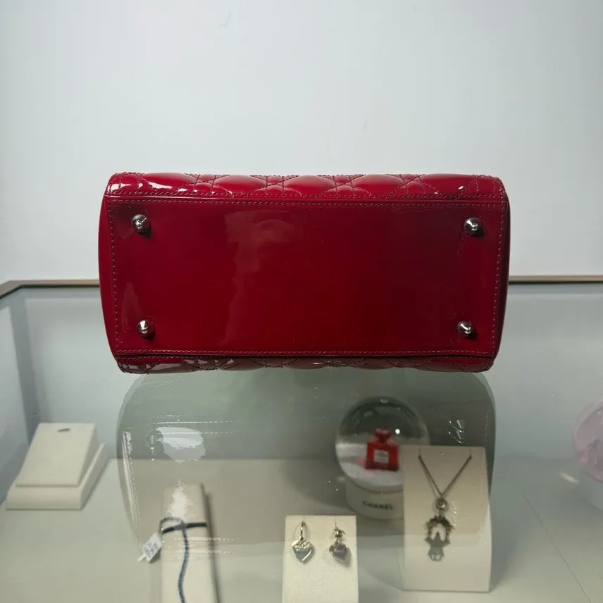 Dior Lady Dior Red Patent Leather MM 2Ways Bag