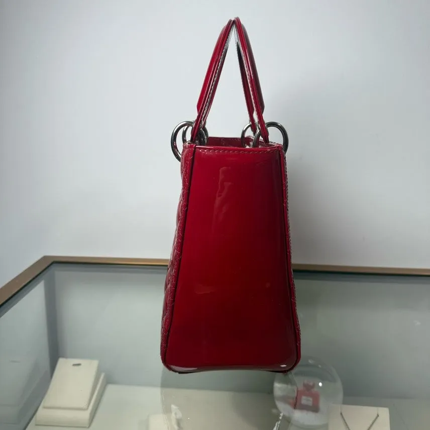 Dior Lady Dior Red Patent Leather MM 2Ways Bag