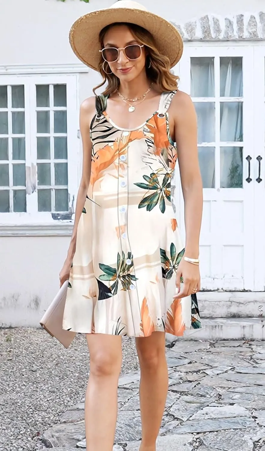 Disamer Summer Dresses for Women 2025 Sundresses Beach Swimsuit Coverups Vacation Sleeveless Button Down Spring Sun Dress
