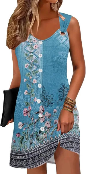 Disamer Summer Dresses for Women 2025 Sundresses Beach Swimsuit Coverups Vacation Sleeveless Button Down Spring Sun Dress