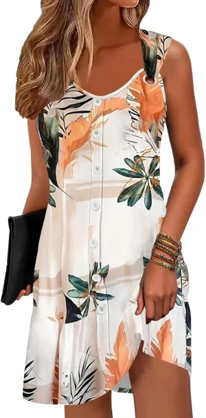 Disamer Summer Dresses for Women 2025 Sundresses Beach Swimsuit Coverups Vacation Sleeveless Button Down Spring Sun Dress