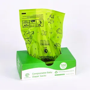 Disposable Diaper Bags for baby, 100 Count Eco-Friendly Compostable Disposable Diaper Bags, Baby Poop and Multipurpose Sacks with Handles for Convenient Disposal, Leak-Proof