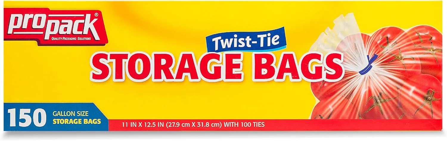 Disposable Plastic Storage Bags With Original Twist Tie, 1 Gallon Size, 600 Bags, Great For Home, Office, Vacation, Traveling, Sandwich, Fruits, Nuts, Cake, Cookies, Or Any Snacks (4 Packs)