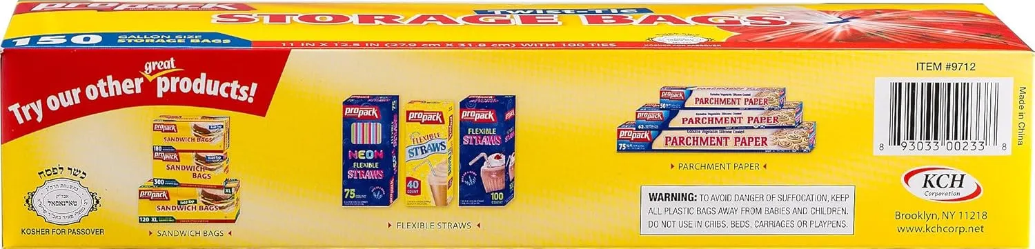 Disposable Plastic Storage Bags With Original Twist Tie, 1 Gallon Size, 600 Bags, Great For Home, Office, Vacation, Traveling, Sandwich, Fruits, Nuts, Cake, Cookies, Or Any Snacks (4 Packs)