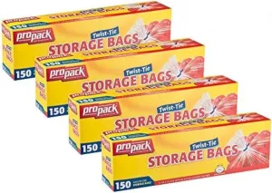 Disposable Plastic Storage Bags With Original Twist Tie, 1 Gallon Size, 600 Bags, Great For Home, Office, Vacation, Traveling, Sandwich, Fruits, Nuts, Cake, Cookies, Or Any Snacks (4 Packs)