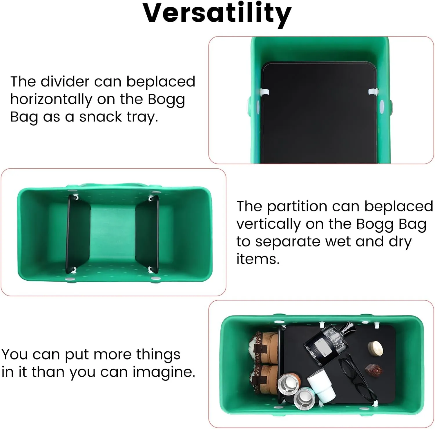 Divider Tray for Bogg Bag Accessories Compatible with Bogg Bag X Large Organizing Your Bags and Divide Space Black 2PCS